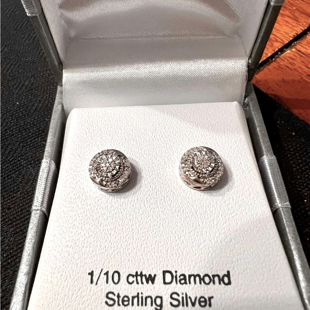 Sterling Silver Diamond Earrings NIB